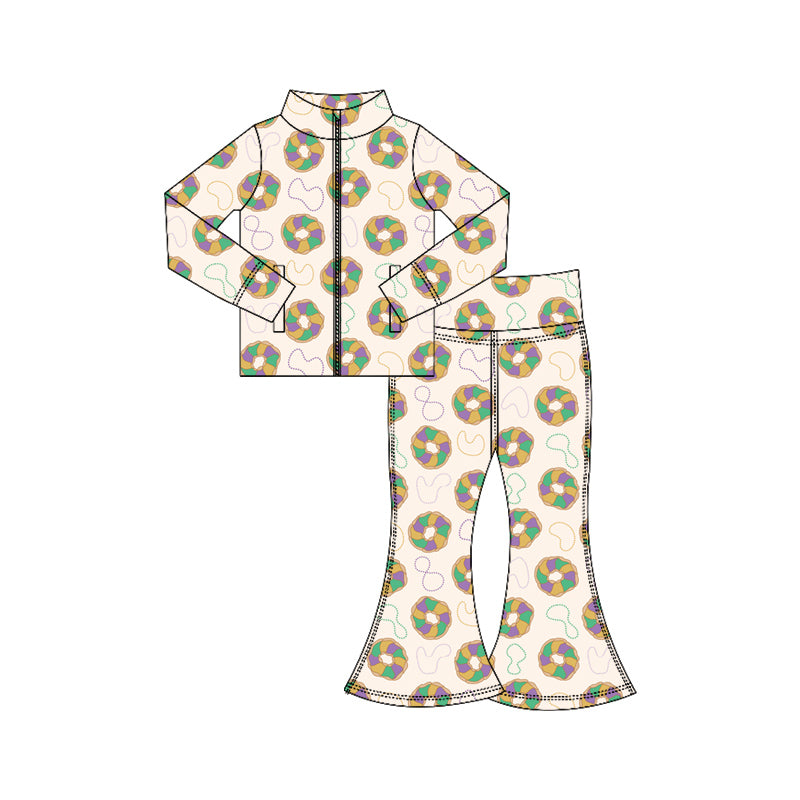 preorder GLP3028 yoga Mardi Gras zipper long sleeve pants girls set