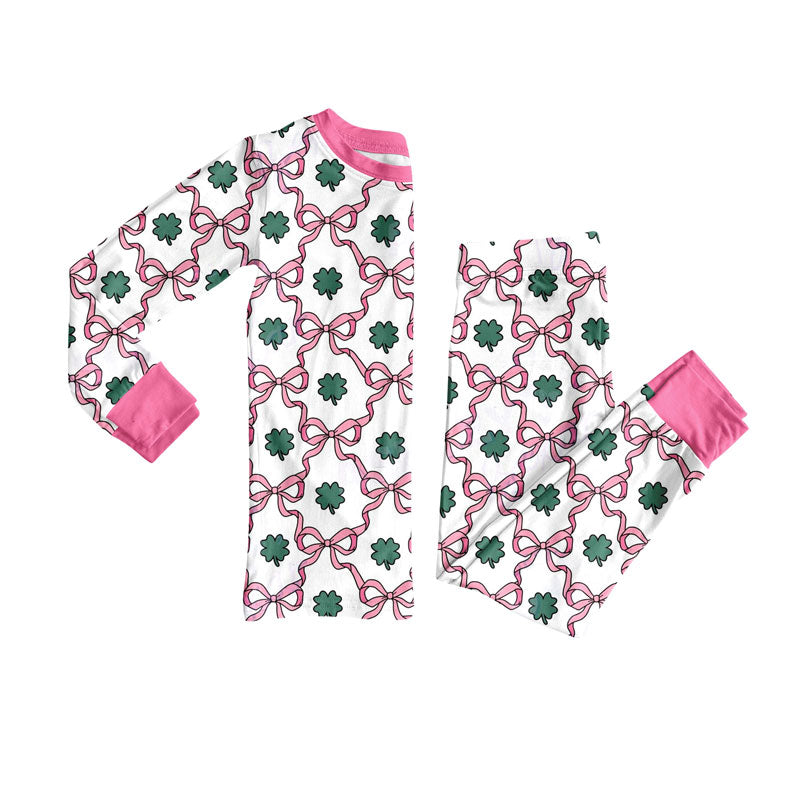 preorder GLP3055 St Patrick clover pink bwos long sleeve pants girls pajamas
