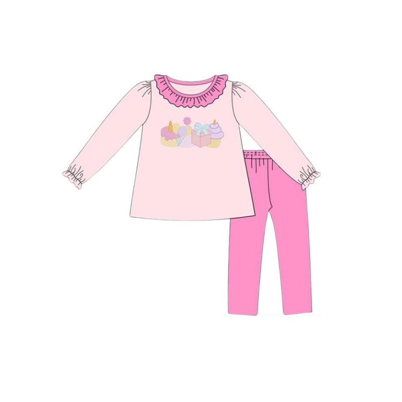 preorder GLP3060 happy birthday cake balloon pink long sleeve hot pink pants girls set