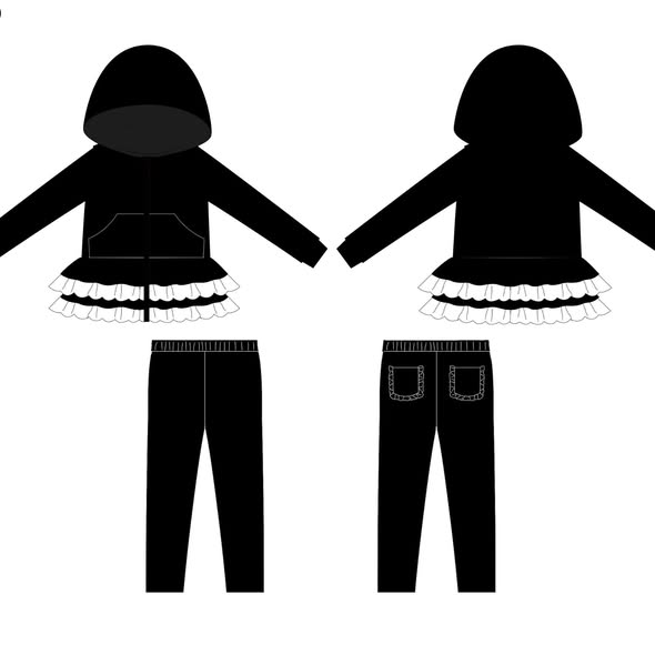 preorder GLP3070 black pocket hoodie long sleeve pants girls set