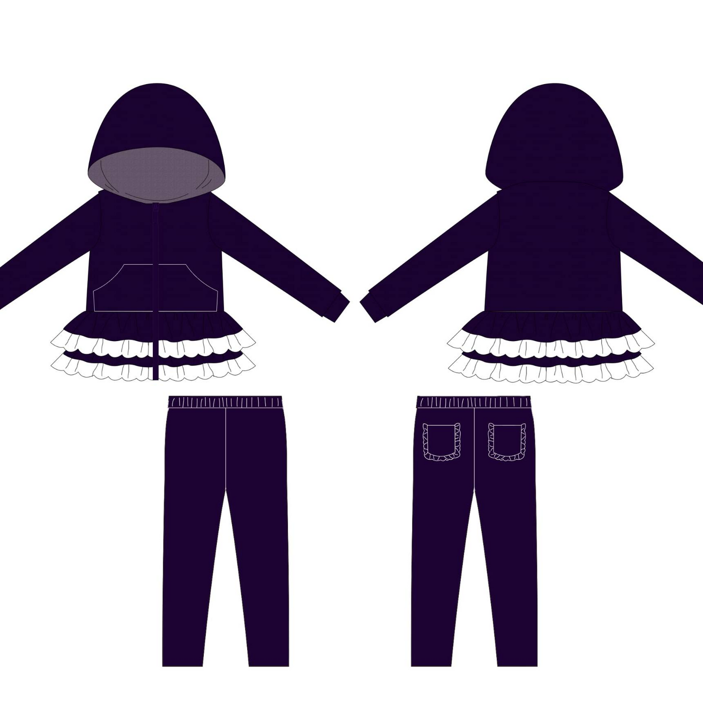 preorder GLP3071 dark purple pocket hoodie long sleeve pants girls set