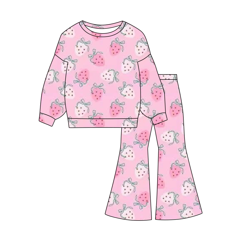 preorder GLP3095 Strawberry Pink Zipper Long Sleeve Pants Girls Set