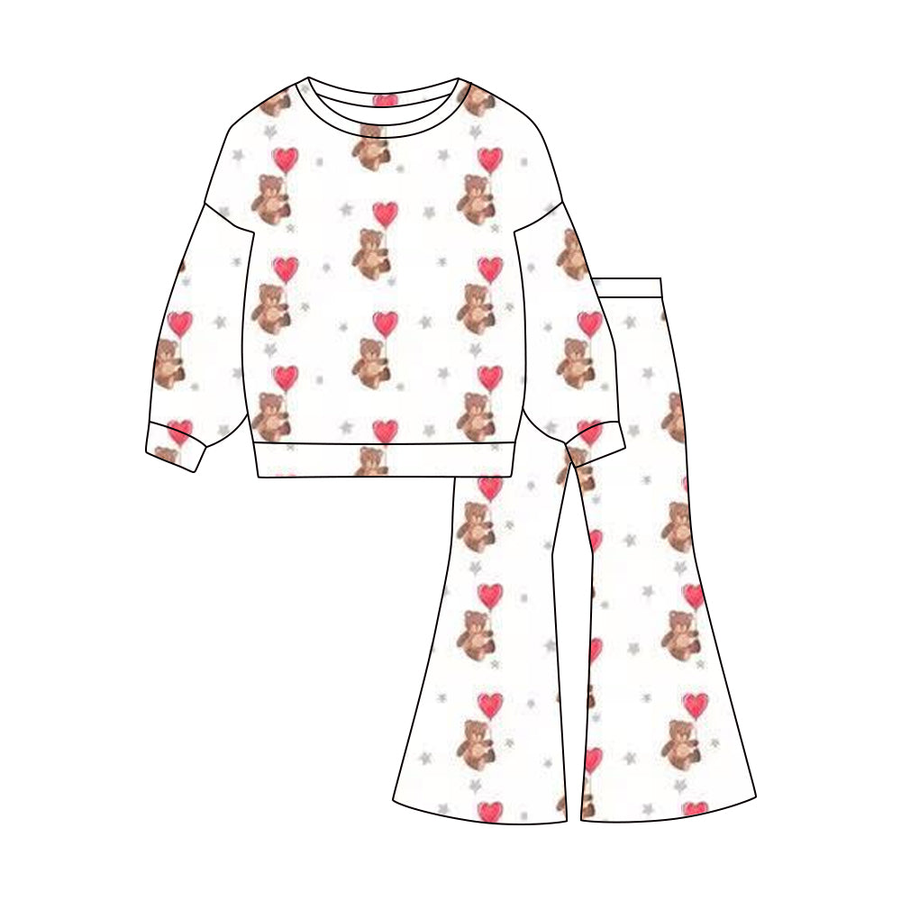preorder GLP3100 Valentine's Day Bear Heart Zipper Long Sleeve Pants Girls Set