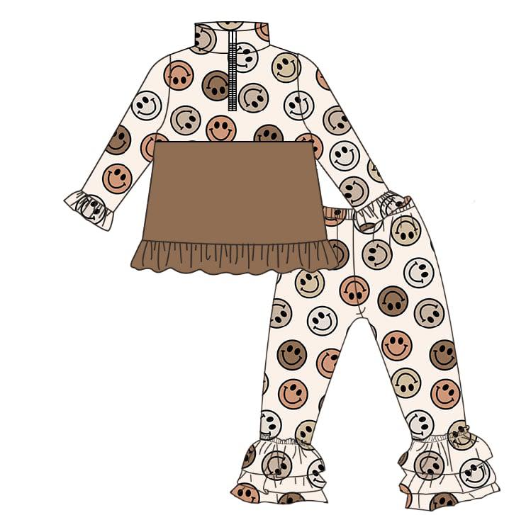 preorder GLP3122 Smile Brown Zipper Long Sleeve Pants Girls Set