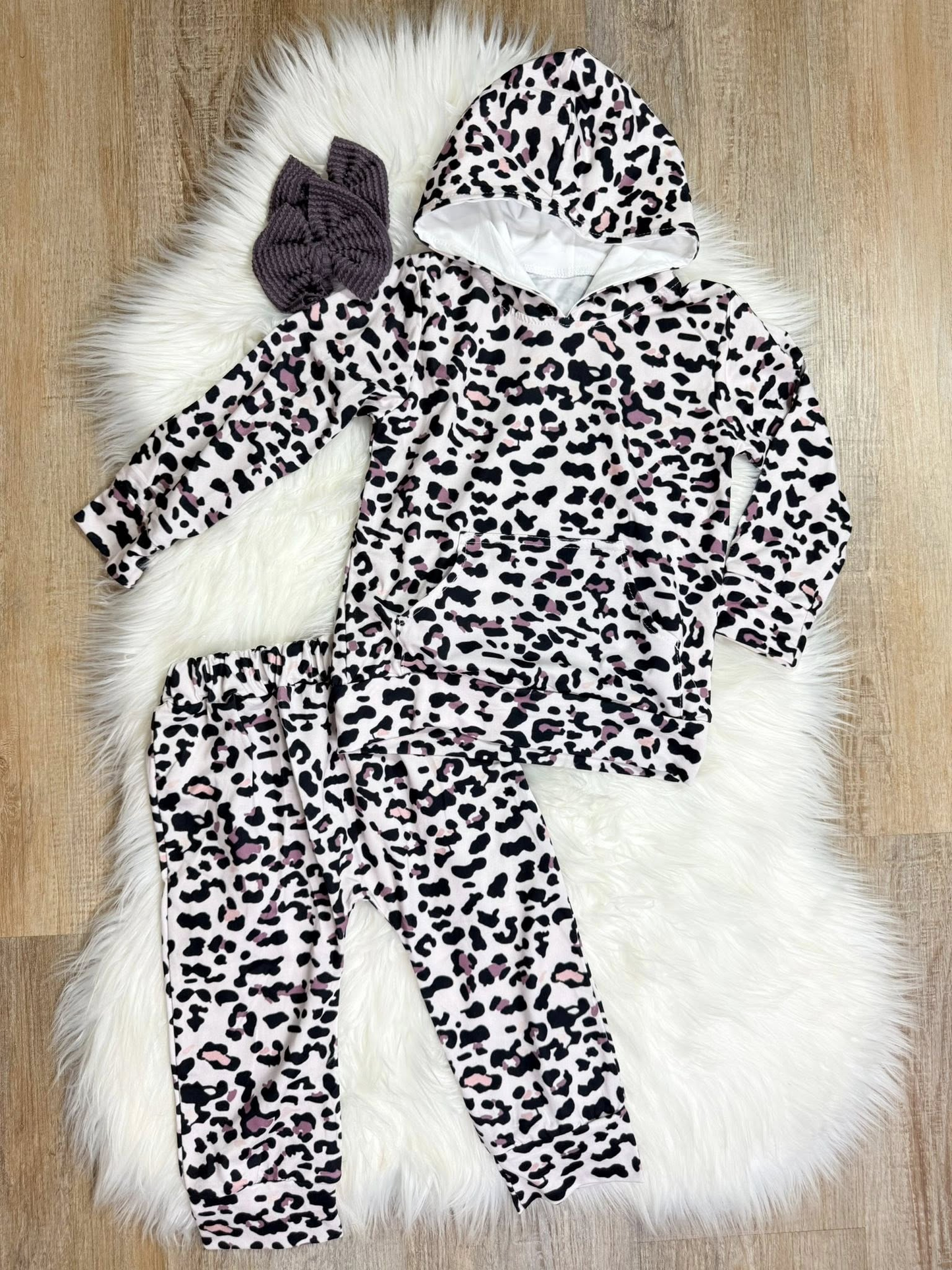 preorder GLP3135 Leopard Hoodie Long Sleeve Pants Girls Set