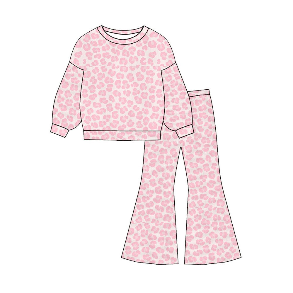 preorder GLP3138 Valentine's Day Pink Leopard Long Sleeve Pants Girls Set