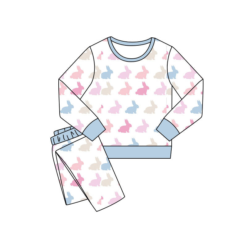 preorder GLP3143 Easter Bunny Rabbit Blue Long Sleeve Pants Girls Pajamas