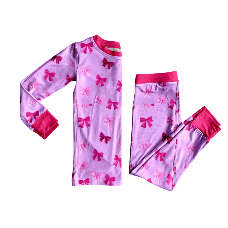 preorder GLP3160 Hot Pink Bows Long Sleev Pants Girls Pajamas