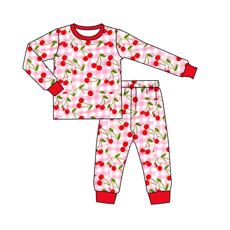 preorder GLP3161 Berry Pink Checkered Long Sleev Pants Girls Pajamas