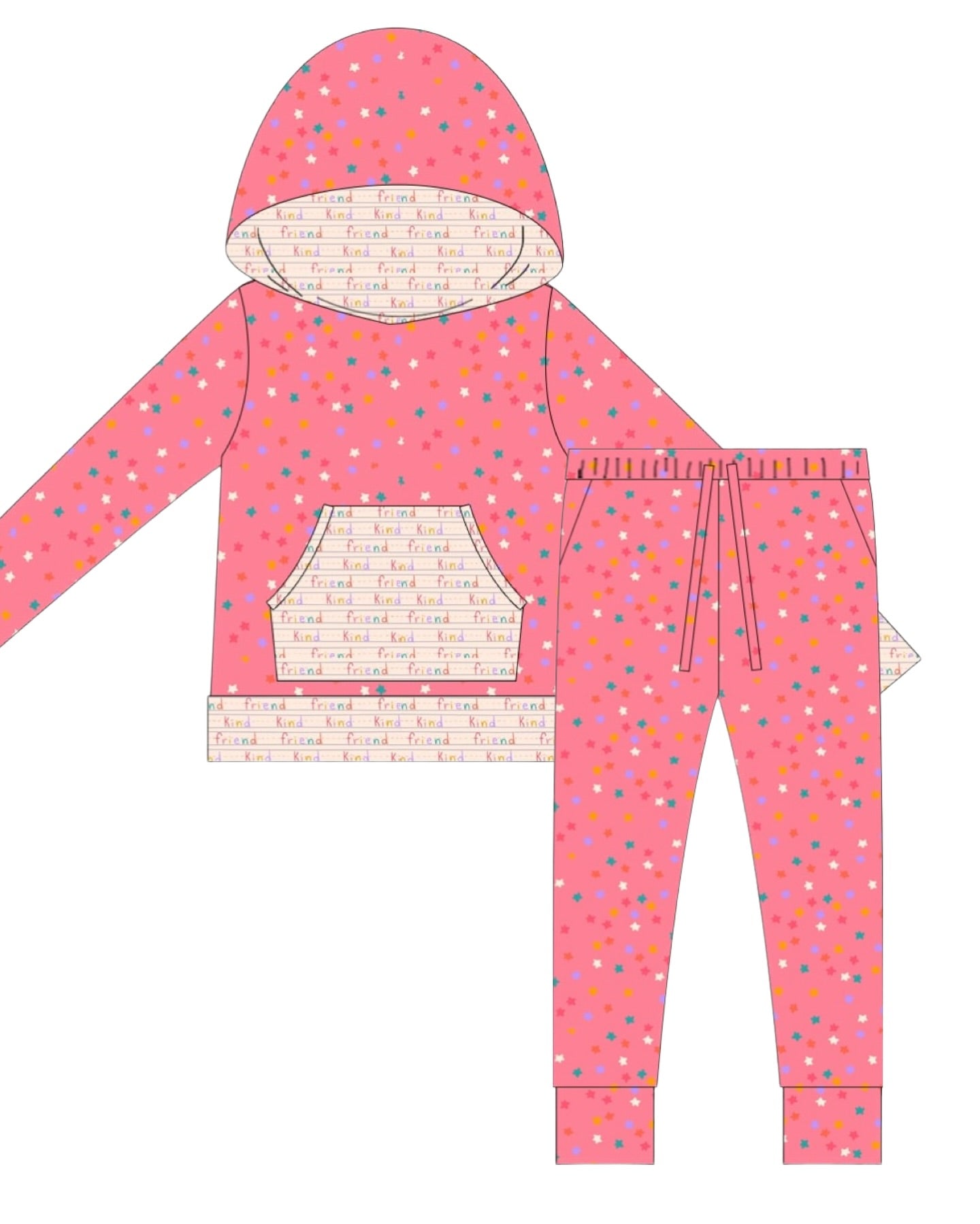 preorder GLP3179 Star Pink Pocket Hoodie Long Sleeve Pants Girls Set