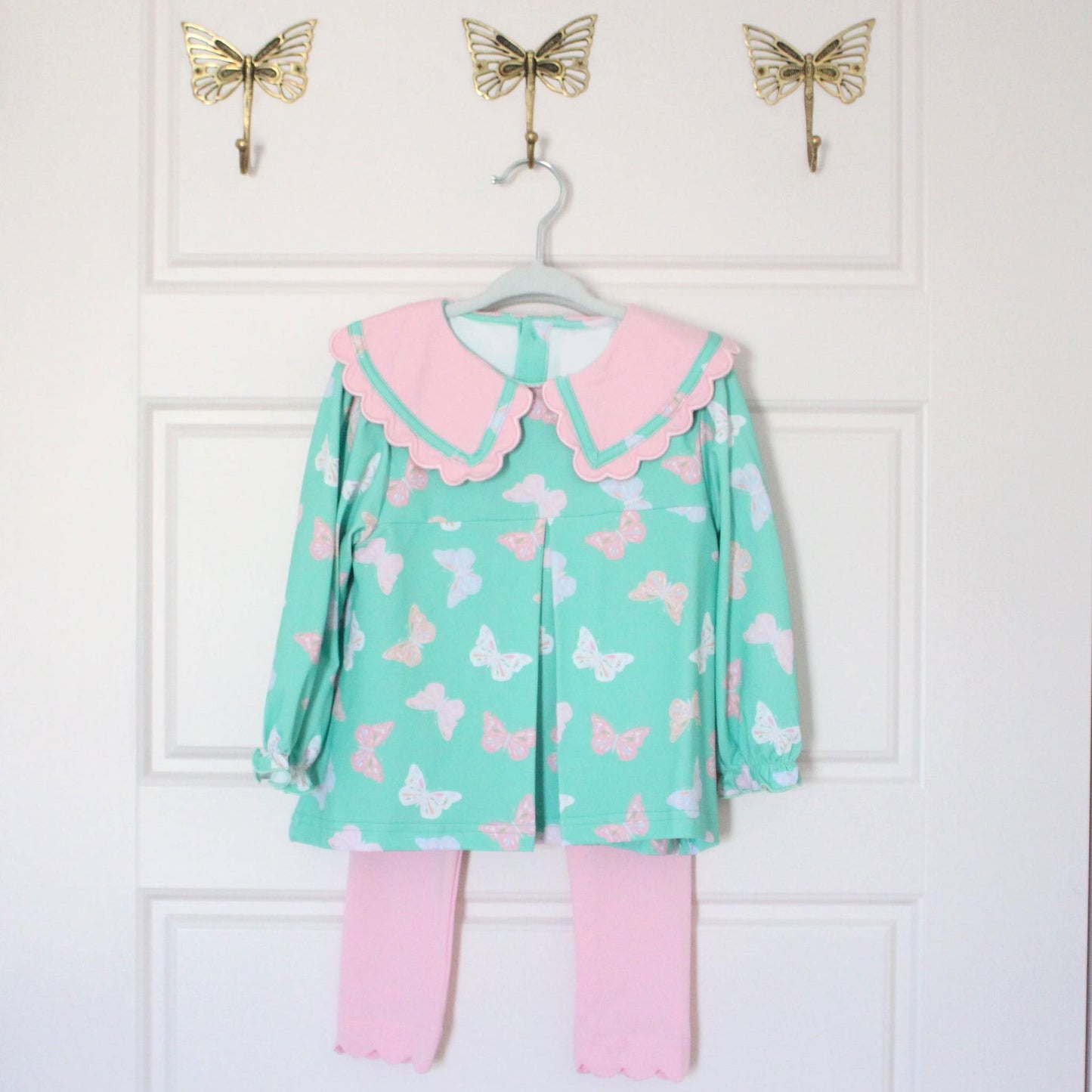 preorder GLP3193 Butterfly Green Long Sleeve Pink Pants Girls Set