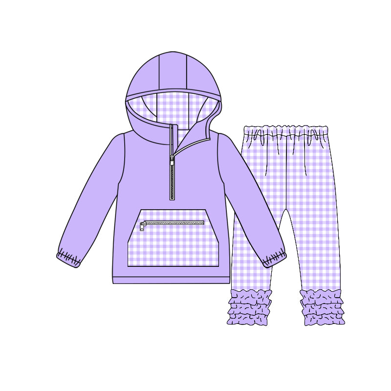preorder GLP3211 Light Purple Pocket Zipper Hoodie Long Sleeve Pants Girls Set