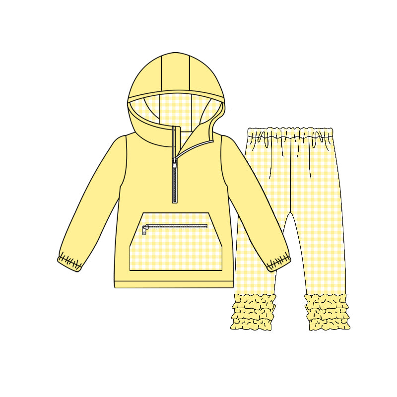 preorder GLP3213 Yellow Pocket Zipper Hoodie Long Sleeve Pants Girls Set