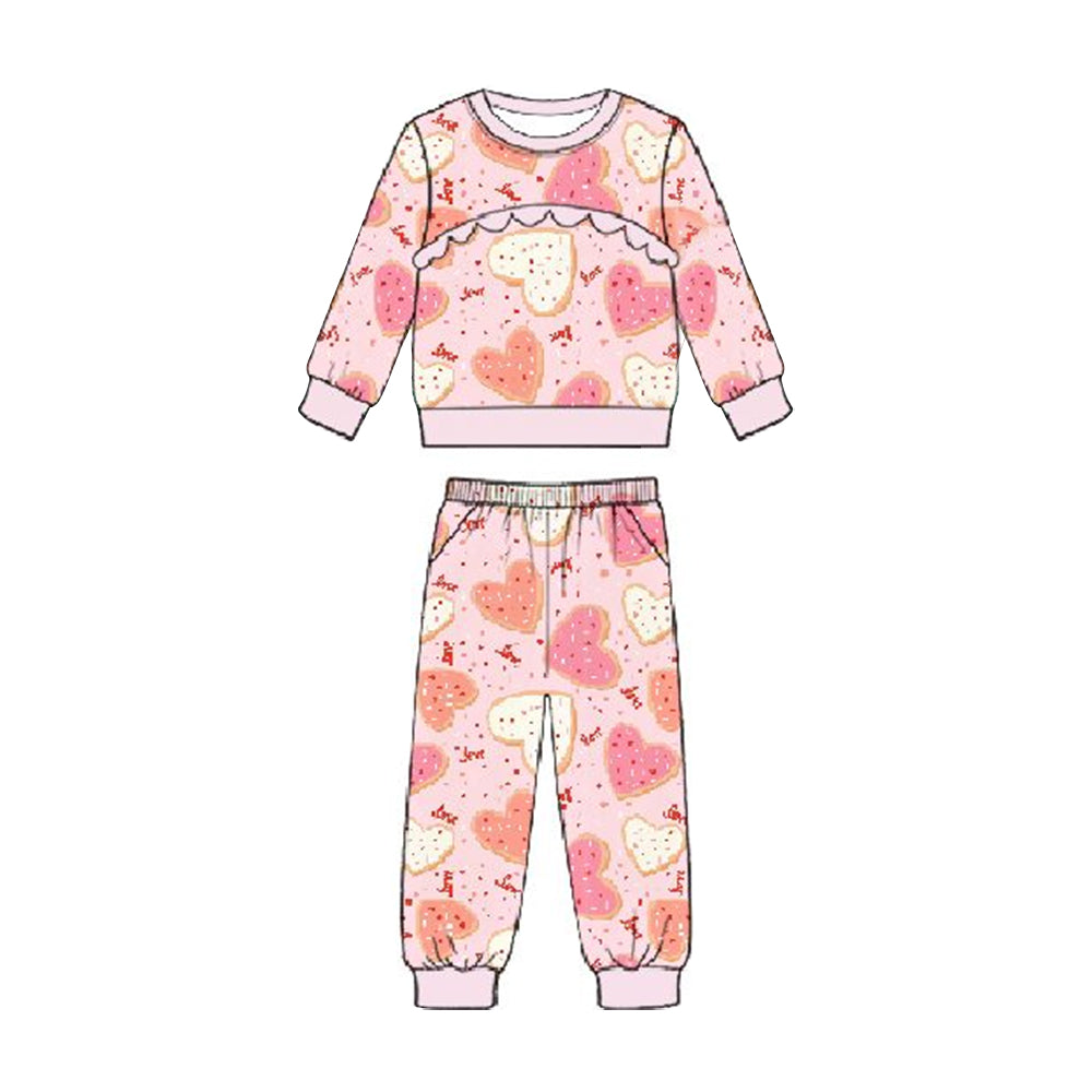 preorder GLP3216 Valentine's Day Heart Pink Long Sleeve Pants Girls Set
