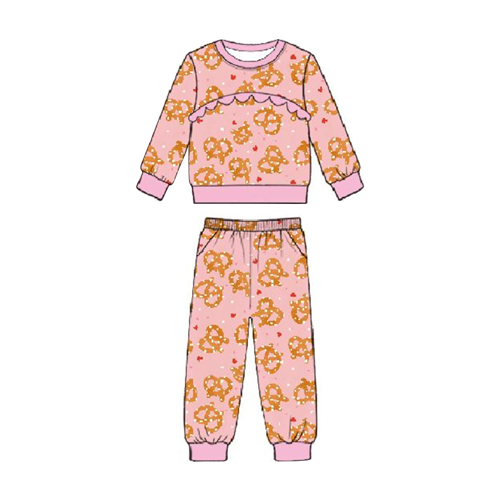 preorder GLP3217 Valentine's Day Heart Cookie Pink Long Sleeve Pants Girls Set