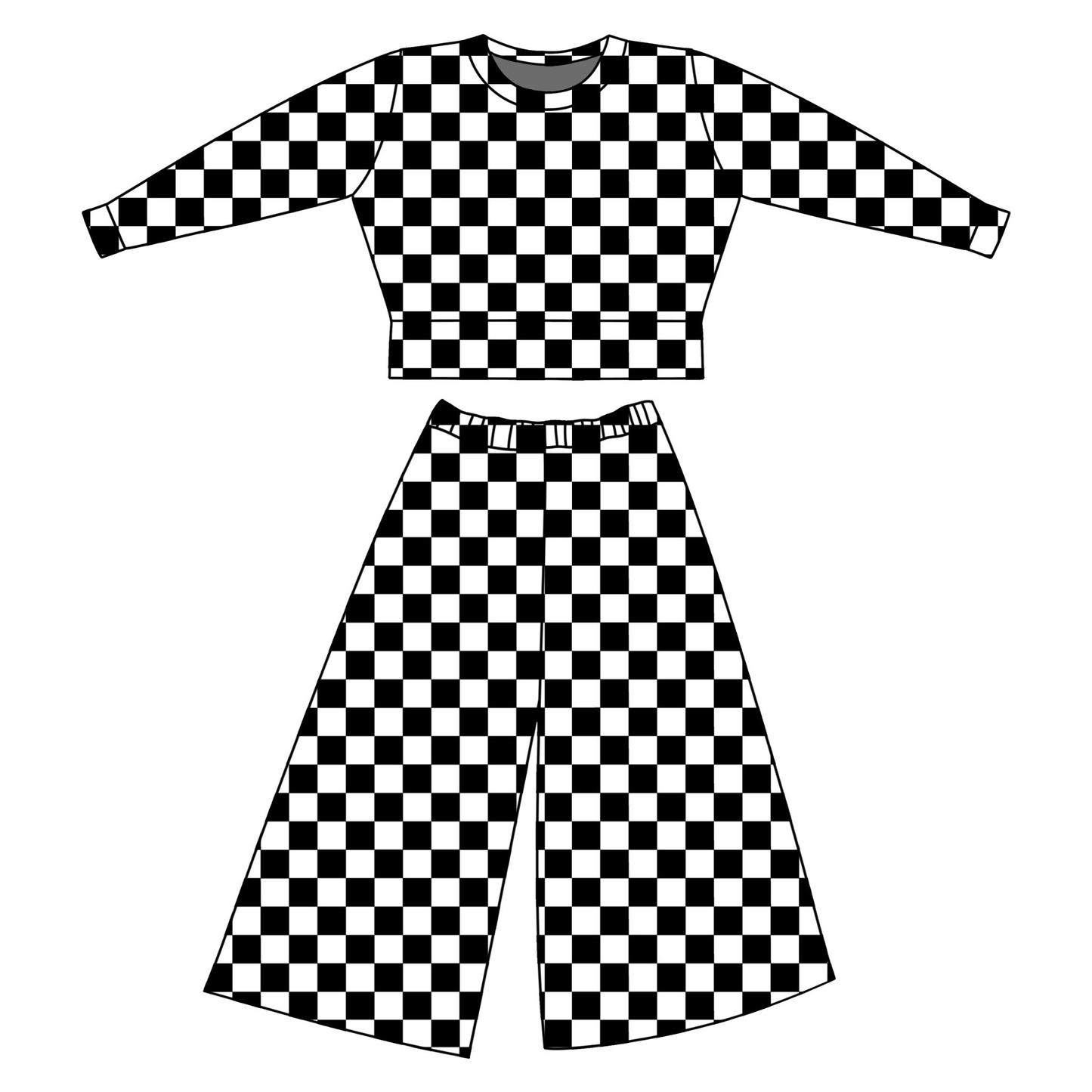 preorder GLP3224 Black Checkered Long Sleeve Pants Girls Set