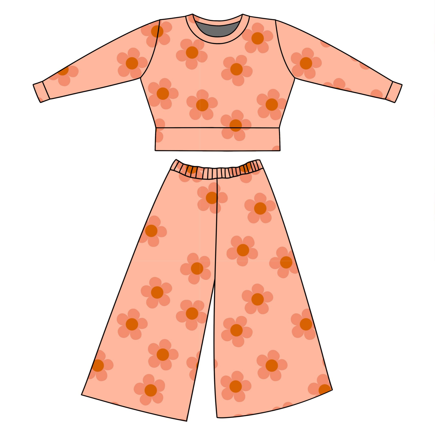 preorder GLP3227 Pink Flowers Long Sleeve Pants Girls Set