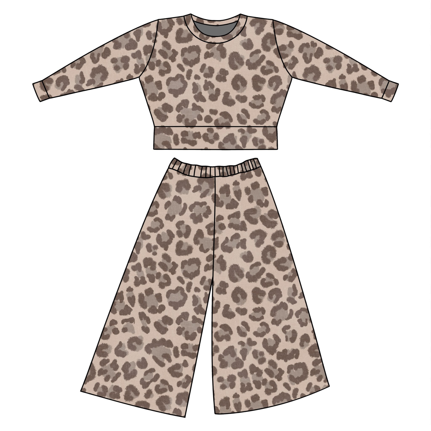 preorder GLP3229 Brown Leopard Long Sleeve Pants Girls Set