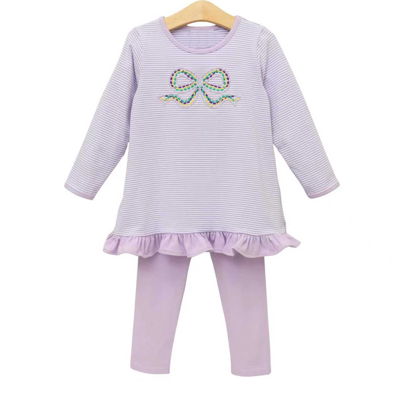 preorder GLP3267 Mardi Gras Purple Striped Long Sleeve Pants Girls Set