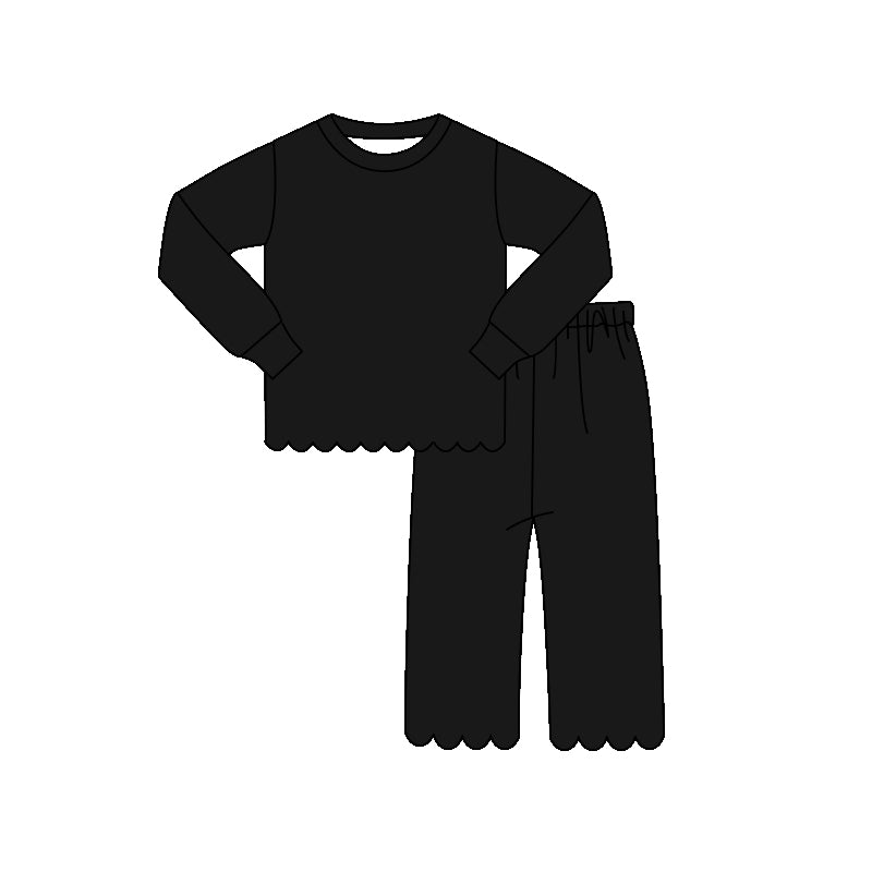preorder GLP3290 Black Scallop Long Sleeve Pants Girls Set