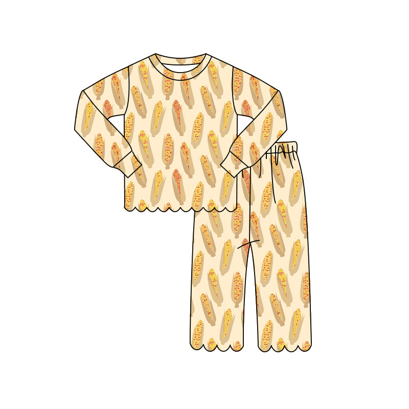 preorder GLP3301 Scallop Corn Long Sleeve Pants Girls Set