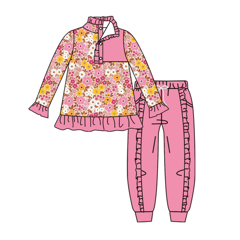 preorder GLP3315 Flowers Pink Long Sleeve Pants Girls Set