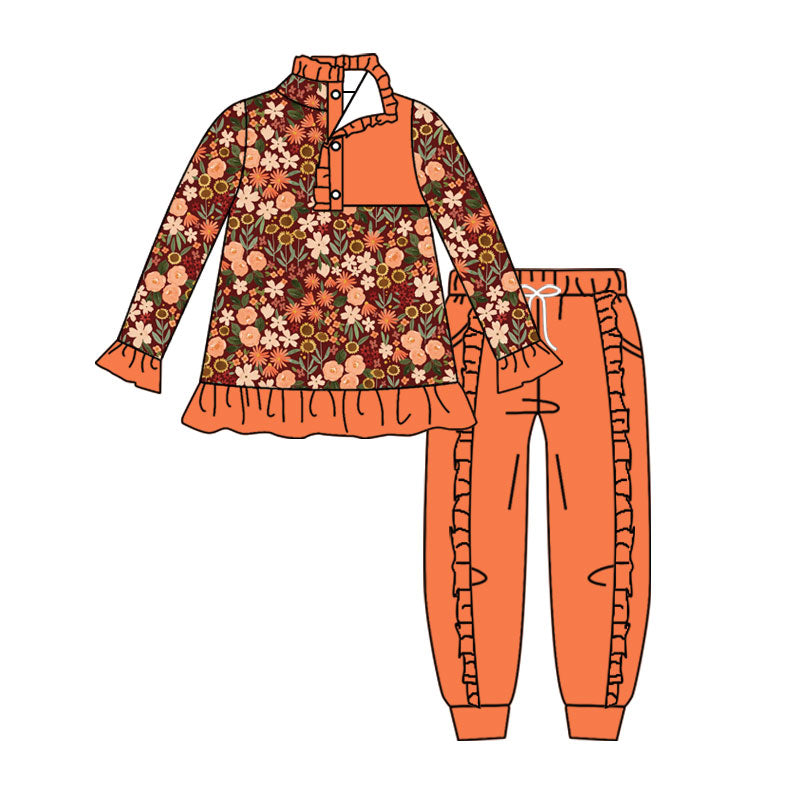 preorder GLP3317 Flowers Orange Long Sleeve Pants Girls Set