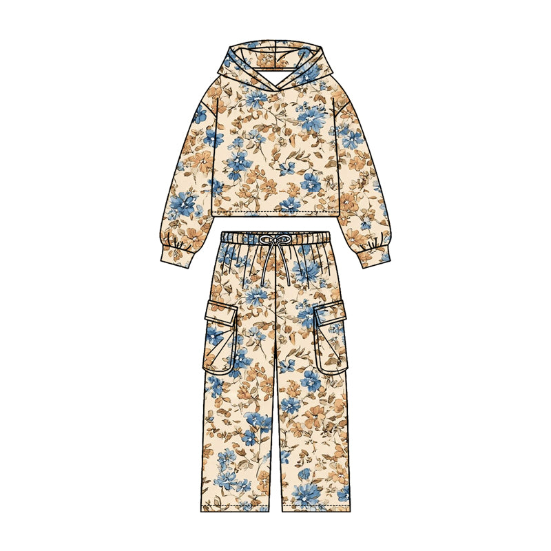 preorder GLP3323 Flowers Hoodie Long Sleeve Pants Girls Set