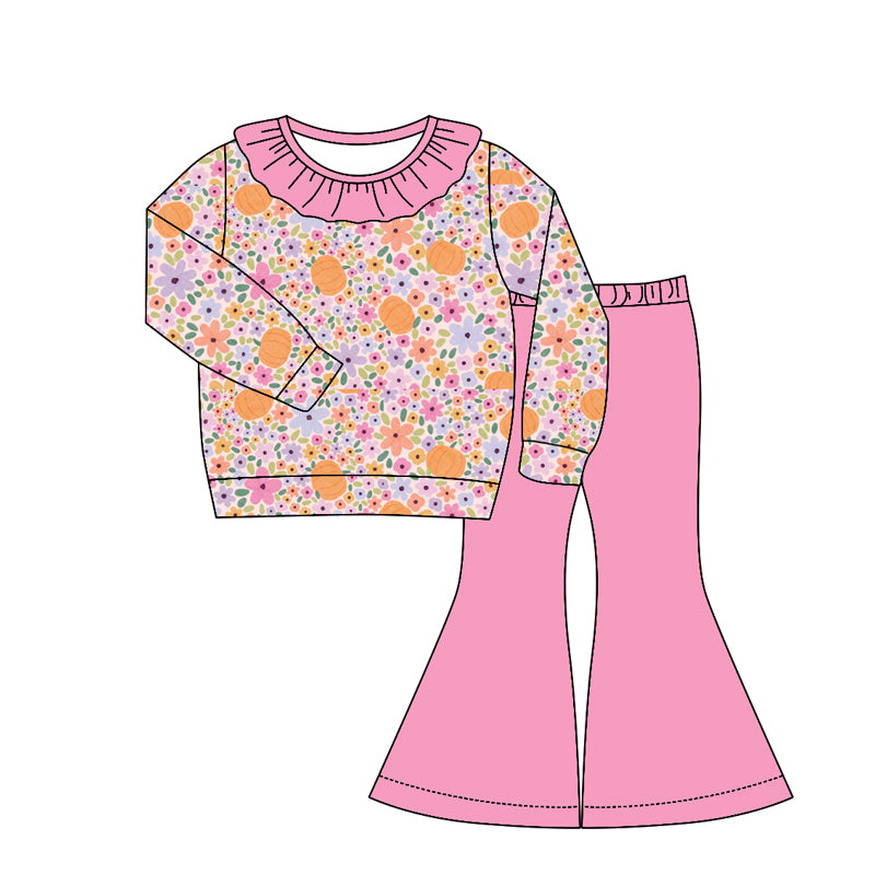 preorder GLP3329 Flowers Hot Pink Long Sleeve Pants Girls Set