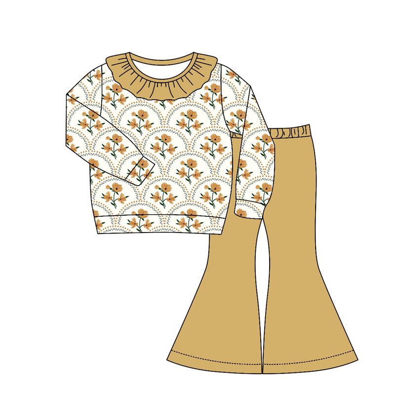 preorder GLP3330 Flowers Golden Long Sleeve Pants Girls Set