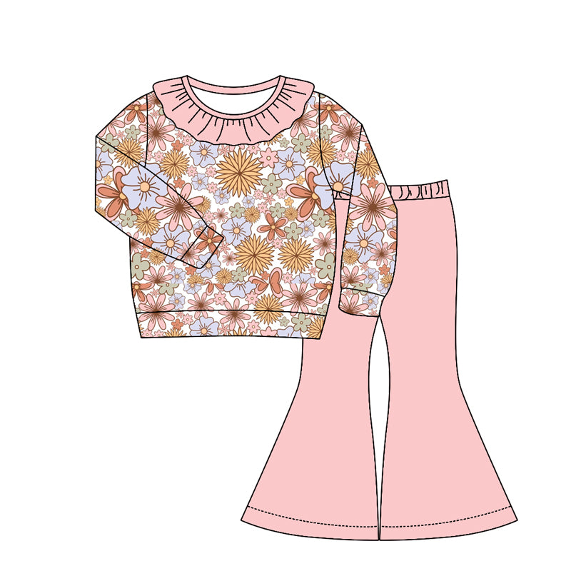 preorder GLP3331 Flowers Pink Long Sleeve Pants Girls Set