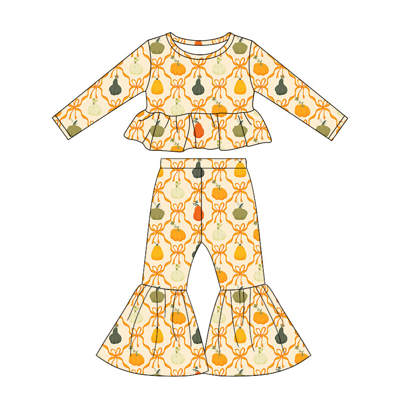 preorder GLP3340 Pumpkin Bows Orange Long Sleeve Pants Girls Set