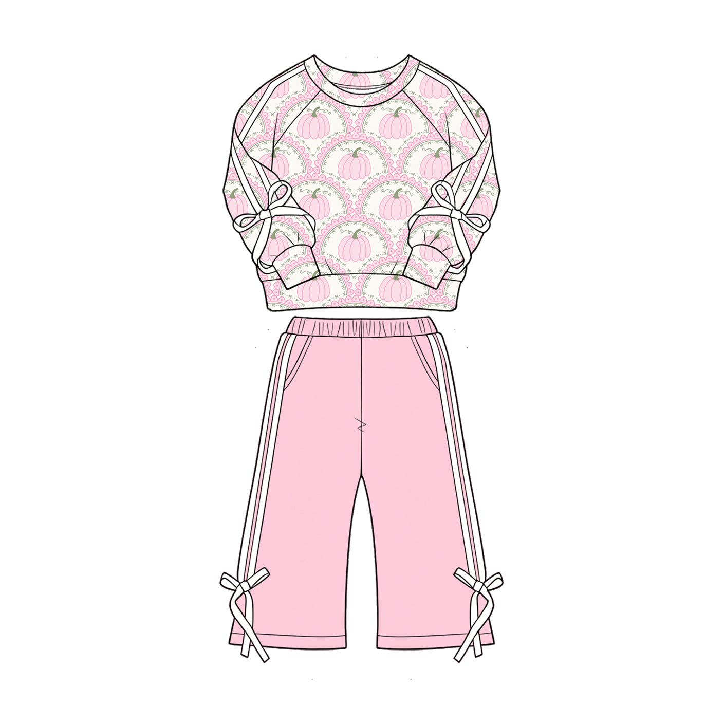 preorder GLP33524 Pumpkin Flowers Bows Pink Long Sleeve Pants Girls Set