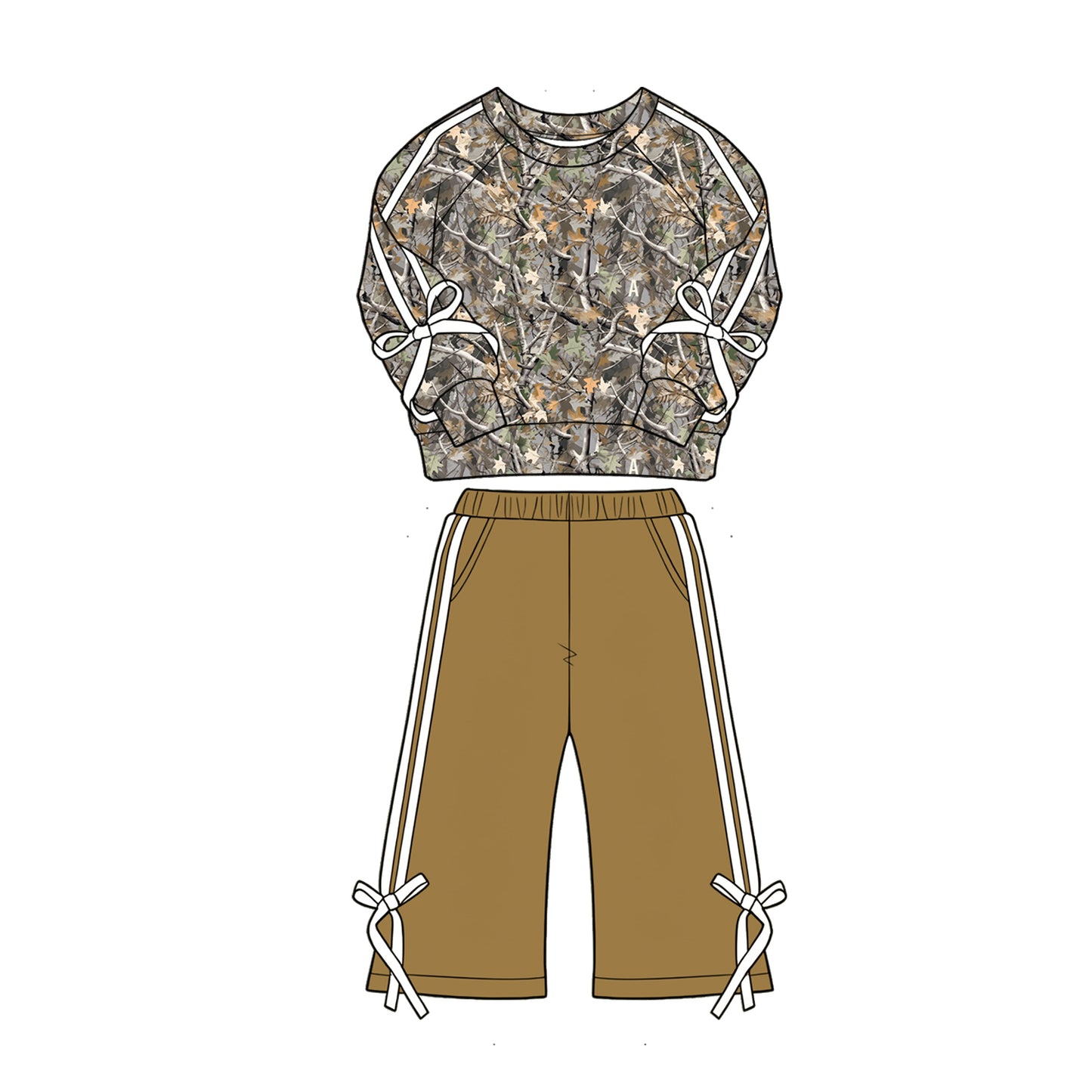 preorder GLP3361 Hunting Style Bows Long Sleeve Brown Pants Girls Set