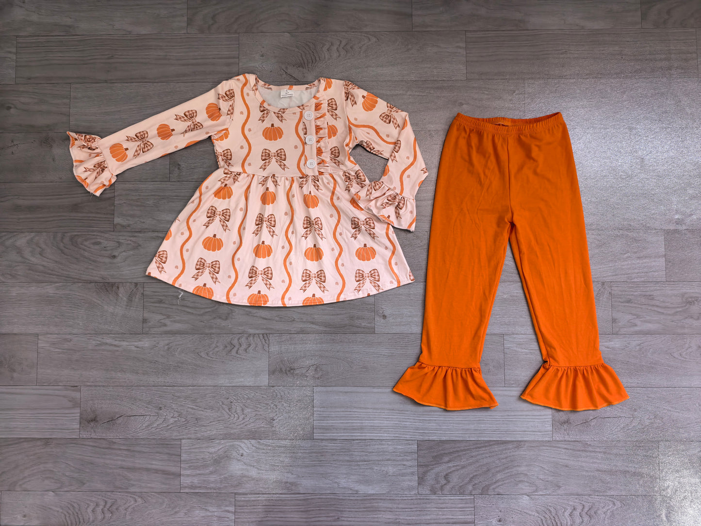 preorder Samples GLP3396 Pumpkin Bows Long Sleeve Orange Pants Girls Set