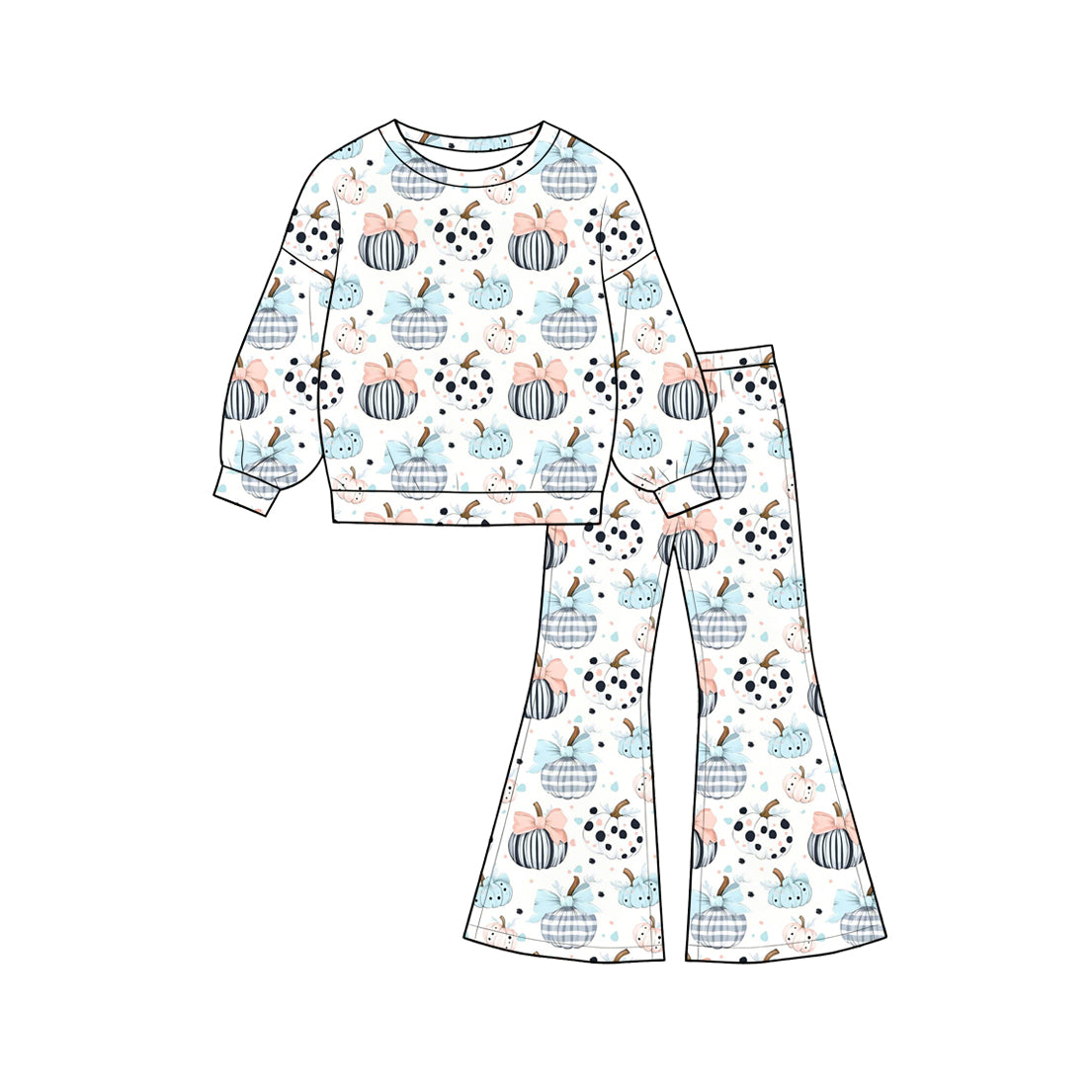 preorder GLP3403 Pumpkin Bows Long Sleeve Pants Girls Set