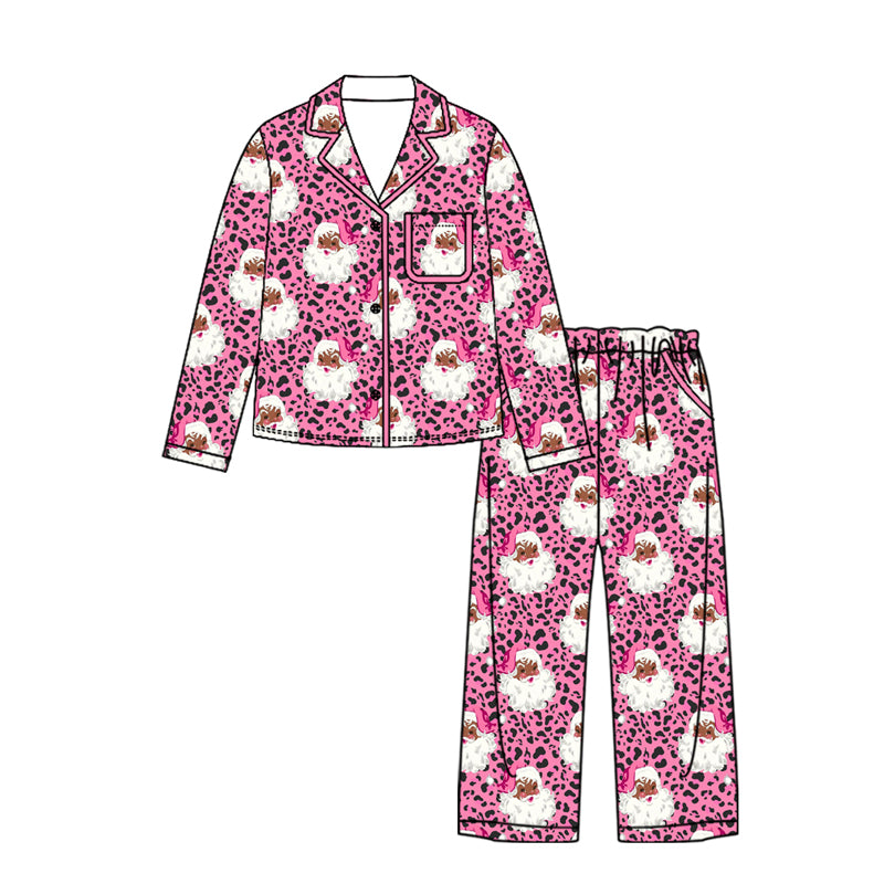 preorder GLP3445 Christmas Santa Pink Leopard Long Sleeve Pants Adult Women Pajamas(副本)