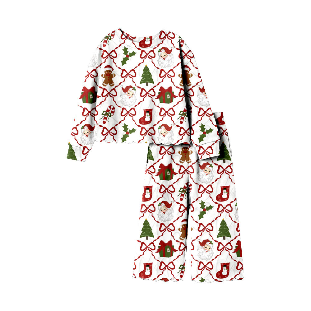 preorder GLP3447 Christmas Santa Tree Bows Long Sleeve Pants Girls Set