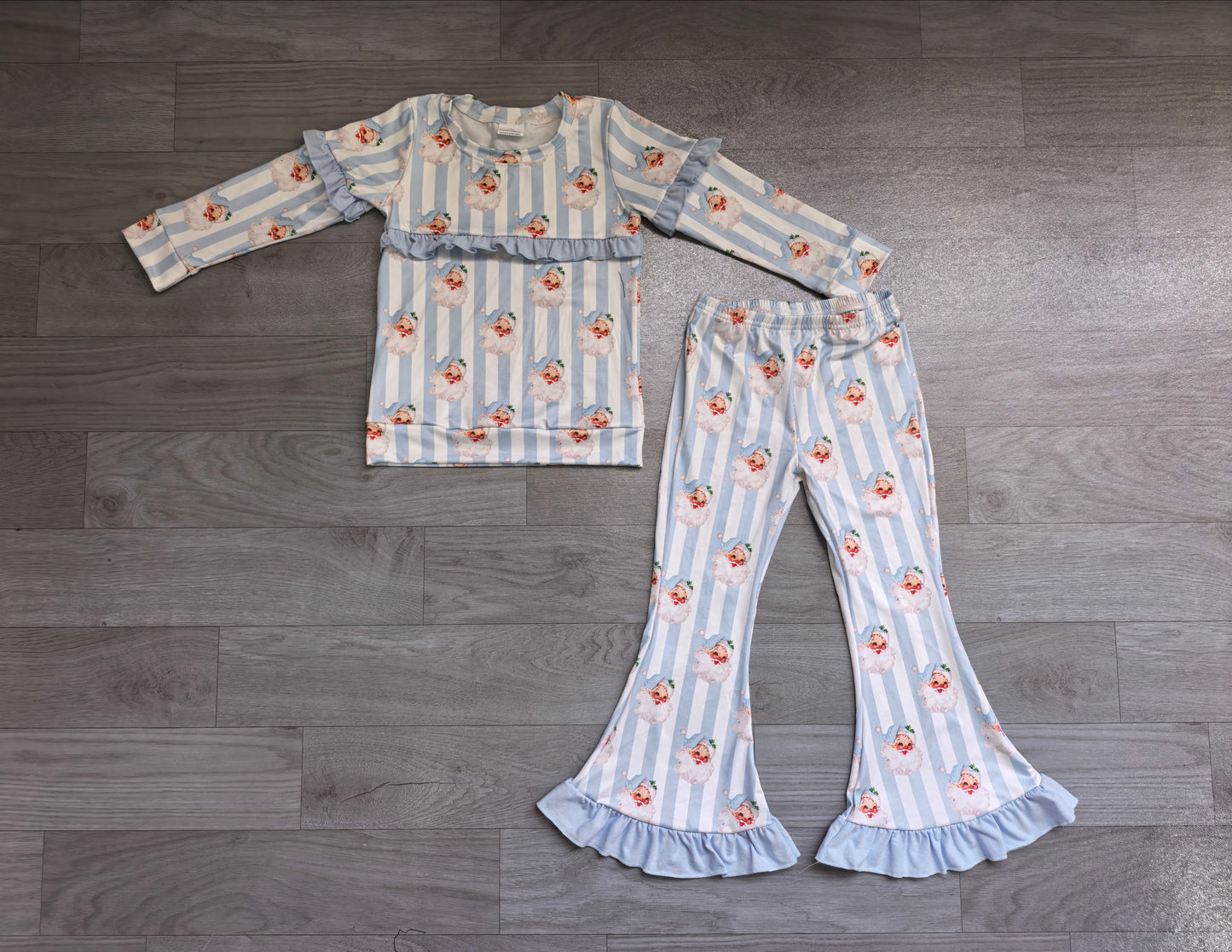 preorder Samples GLP3451 Christmas Santa Blue Long Sleeve Pants Girls Set