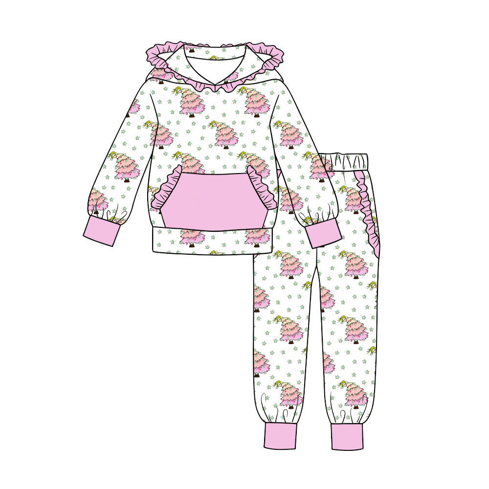 preorder GLP3516 Christmas Tree Pink Pocket Hoodie Long Sleeve Pants Girls Set
