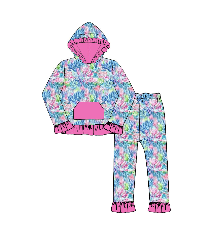 preorder GLP3518 Colorful Print Pocket Hoodie Long Sleeve Pants Girls Set