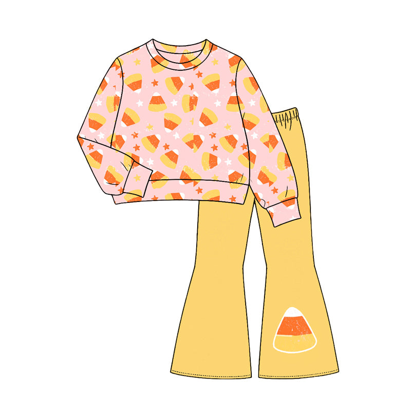preorder GLP3535 Halloween Corn Candy Pink Long Sleeve Pants Girls Set