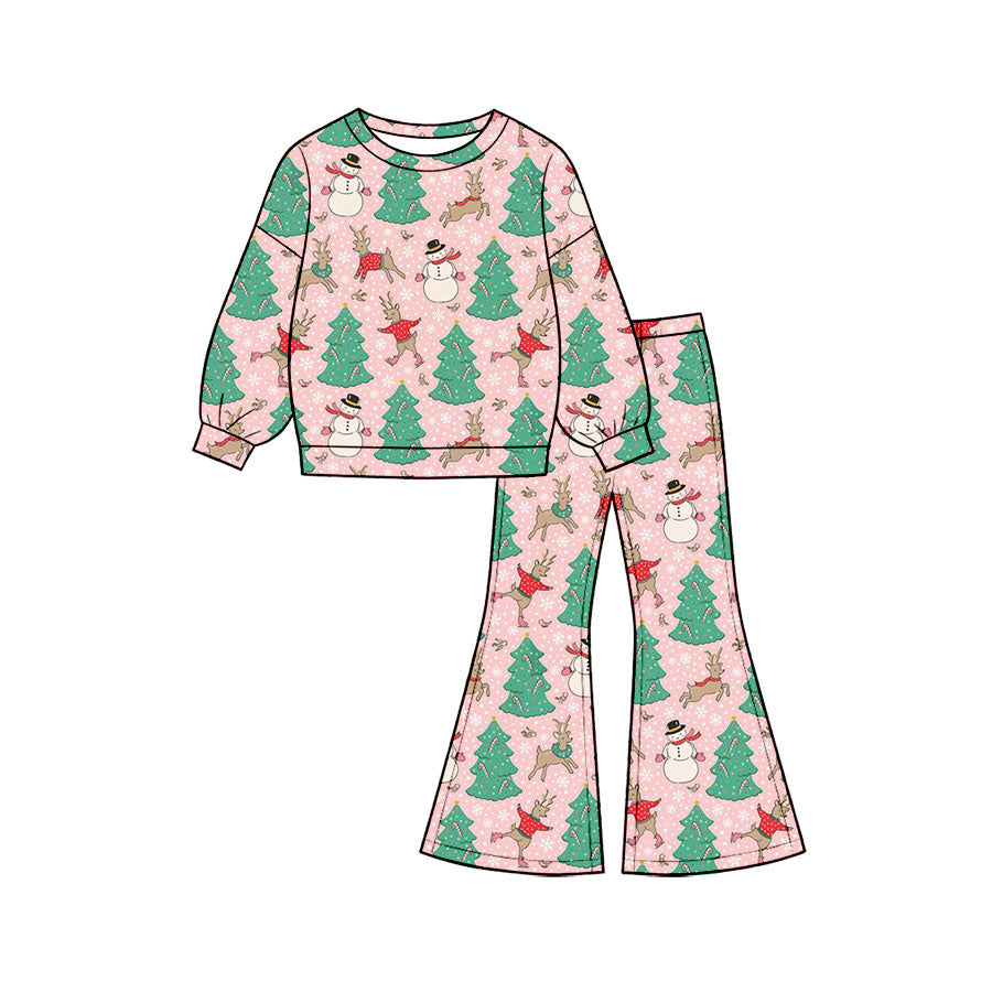 preorder GLP35557 Christmas Tree Deer Pink Long Sleeve Pants Girls Set