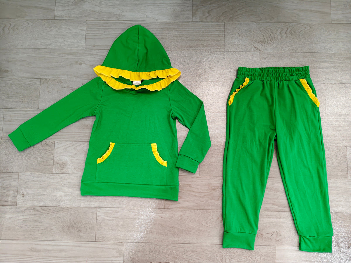 preorder Samples GLP3569 Green Hoodie long Sleeve Pants Girls Set