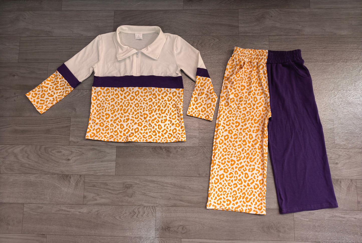 preorder Samples GLP3580 Leopard Zipper Long Sleeve Purple Leopard Pants Girls Set