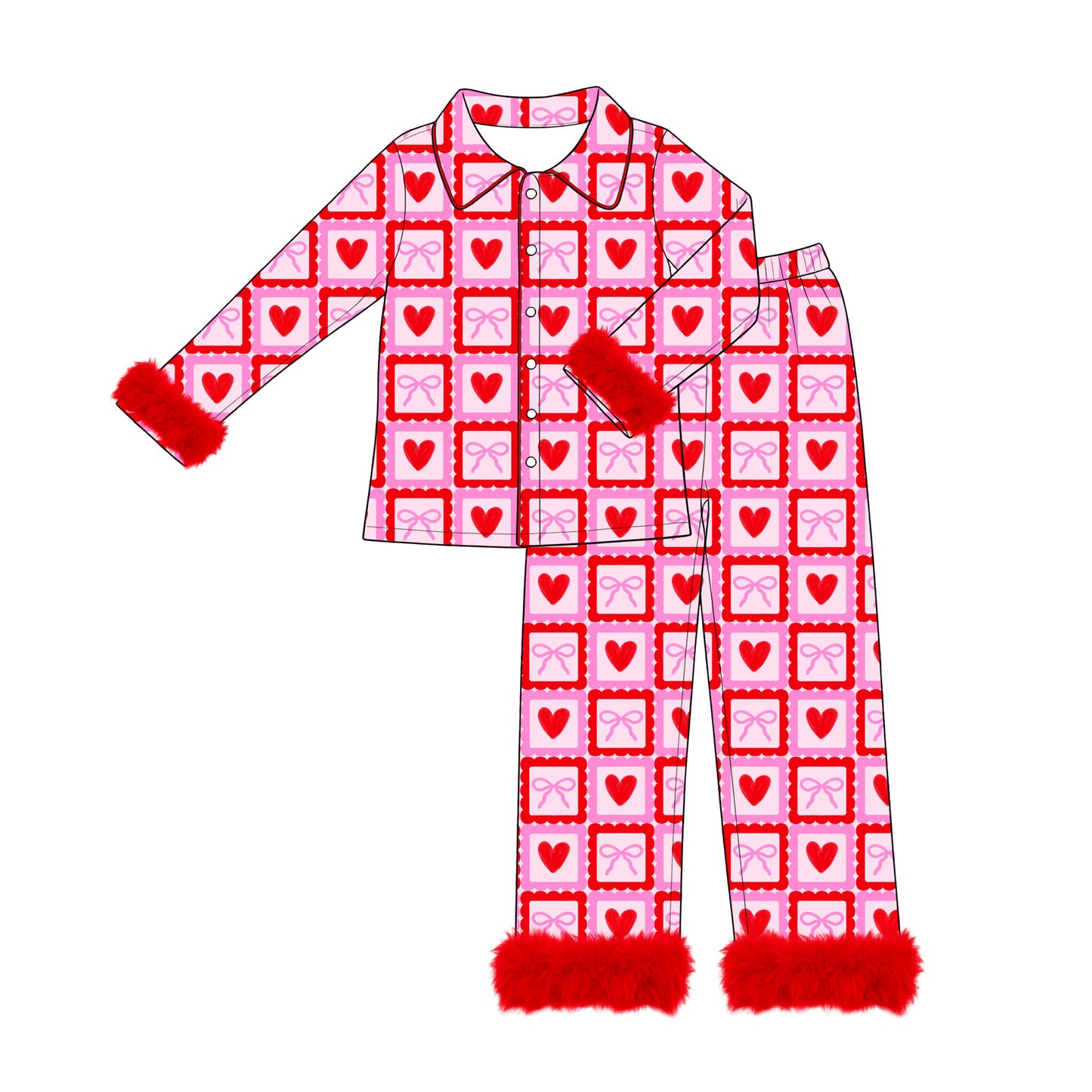 preorder GLP3426 Valentine's Day Heart Fur Long Sleeve Pants Adult Women Pajamas