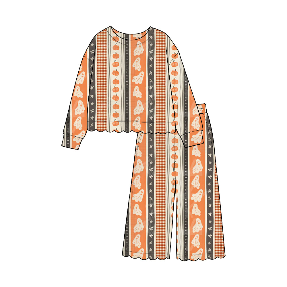 preorder GLP3632 Halloween Spooky Pumpkin Long Sleeve Pants Girls Set