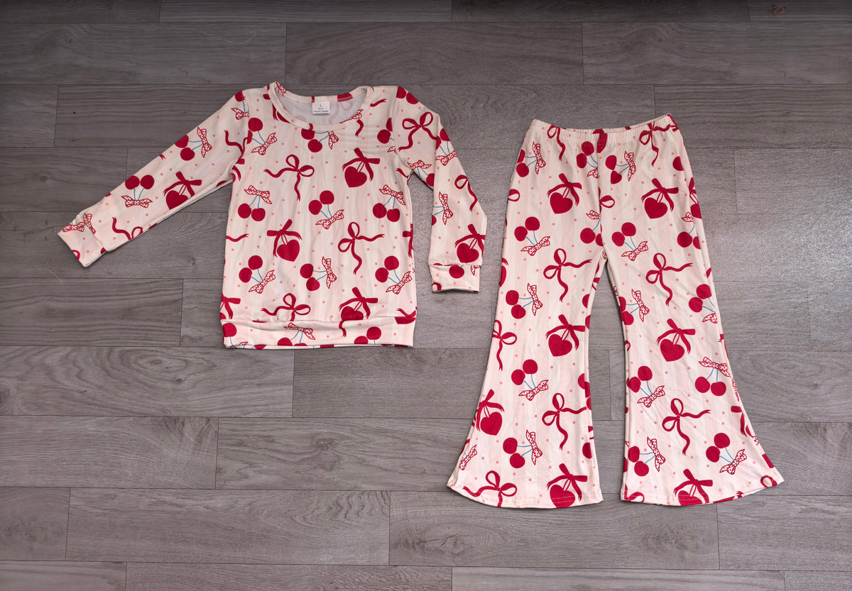 preorder Sampels GLP3636 Valentine's Day Heart Cherry Long Sleeve Pants Girls Set