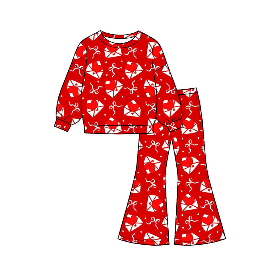 preorder GLP3637 Valentine's Day Heart Envelope Red Long Sleeve Pants Girls Set