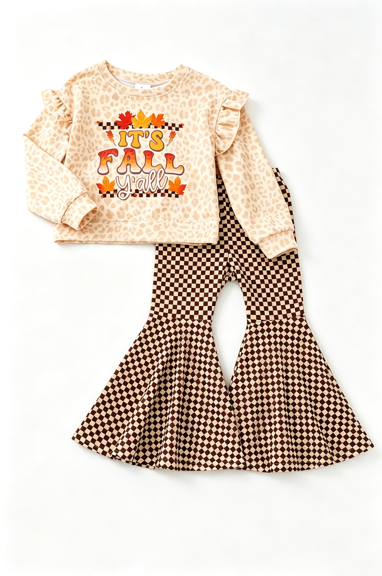 preorder GLP3652 Thanksgiving It's Fall Long Sleeve Checkered Pants Girls Set